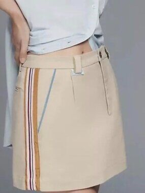 Maeve Sidestriped Tan Mini Skirt Size Small